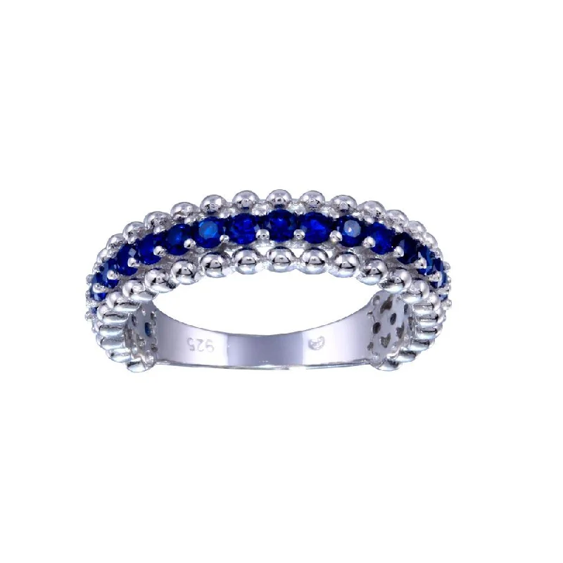 Personalized Diamond Rings-Rhodium Plated 925 Sterling Silver Blue CZ Ring - BGR01318BLU