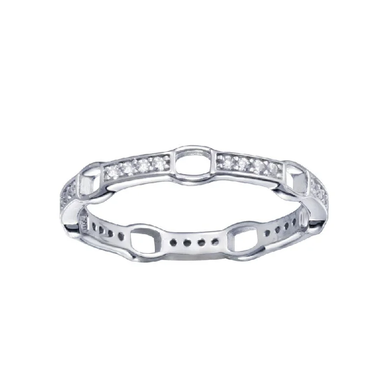 Bold Silver Rings-Rhodium Plated 925 Sterling Silver CZ Link Ring - STR01161