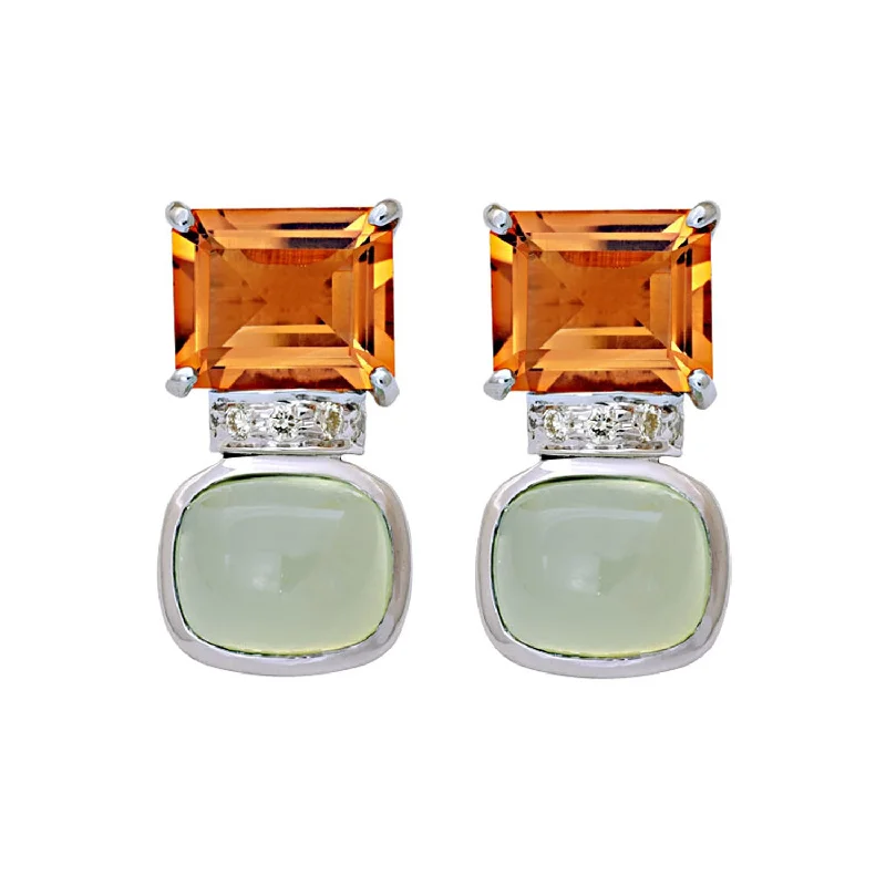 Simple Earrings for Everyday-Earrings- Prehnite, Citrine And Diamond (213KS)