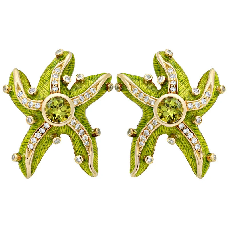 Custom Hoop Earrings-Earrings- Peridot And Diamond (enamel) (1308O)