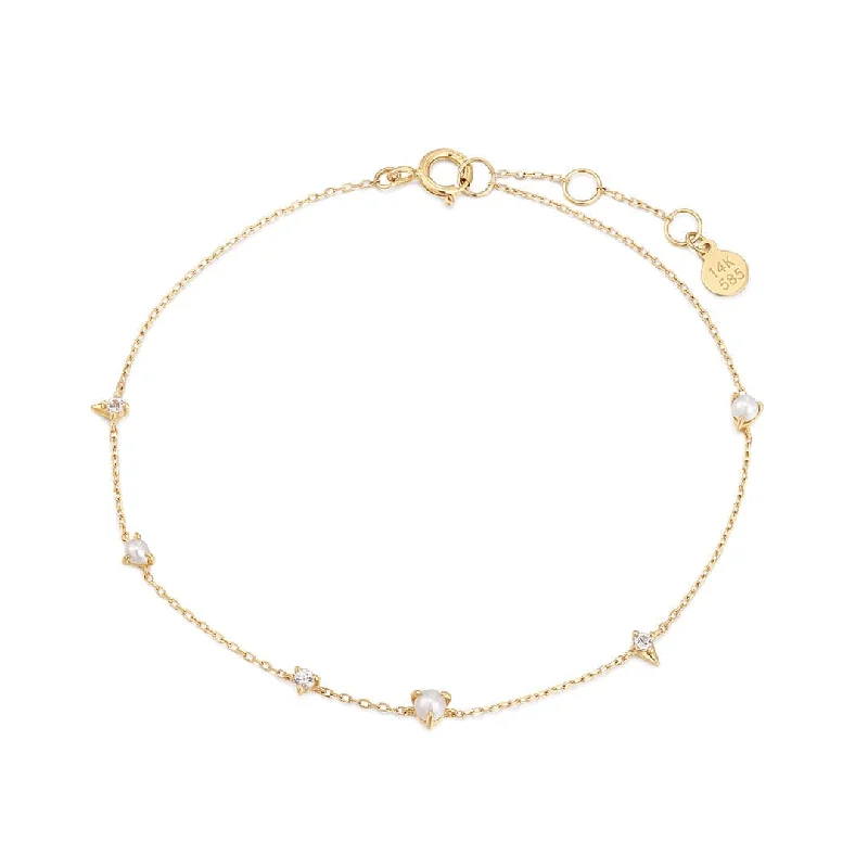 Fashionable Friendship Bracelets-Andriana 14k Gold Pearl & White Sapphire Station Bracelet