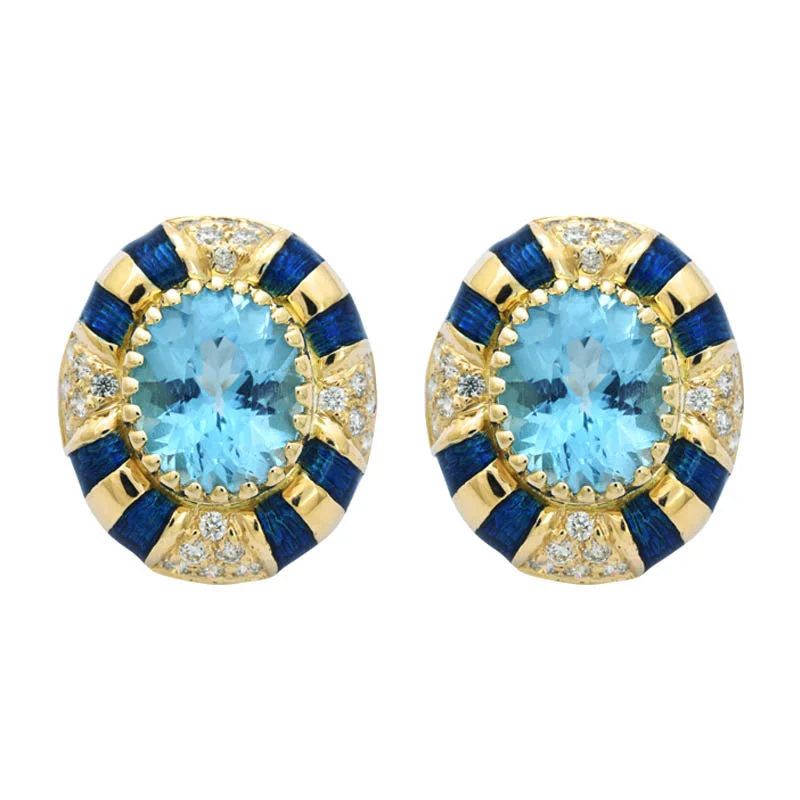 Round Drop Earrings-EARRINGS- BLUE TOPAZ AND DIAMOND (ENAMEL)