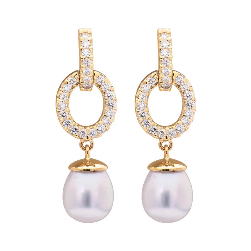 Elegant Gemstone Earrings-Earrings- South Sea Pearl and Diamond