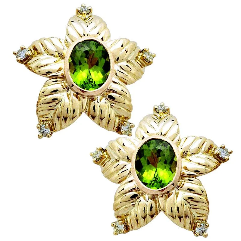 Luxury Diamond Stud Earrings-Earrings-Peridot and Diamond  (959E)