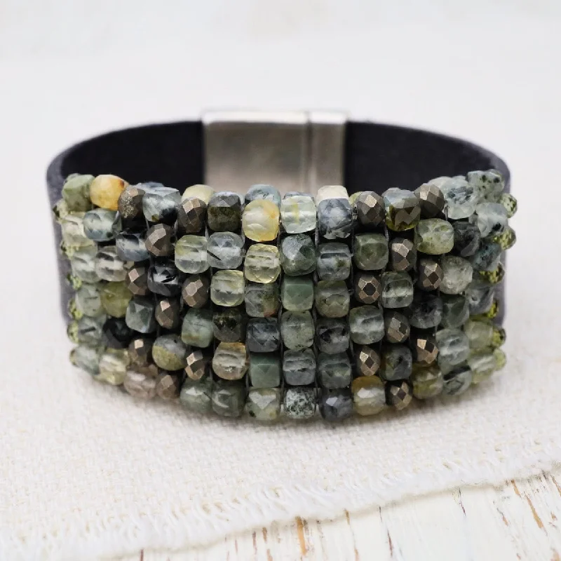 Luxury Diamond Bracelets-Prehnite & Pyrite with Green Zircon Bracelet