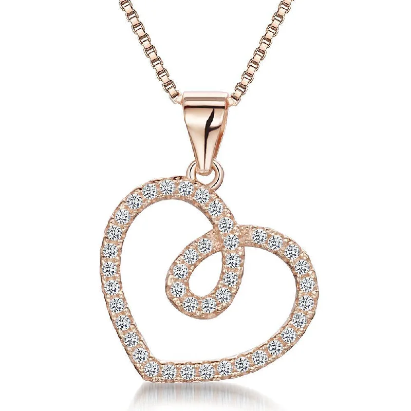 Sparkling Diamond Pendant Necklaces-Jools Rose Gold Open CZ Swirl Heart Necklace