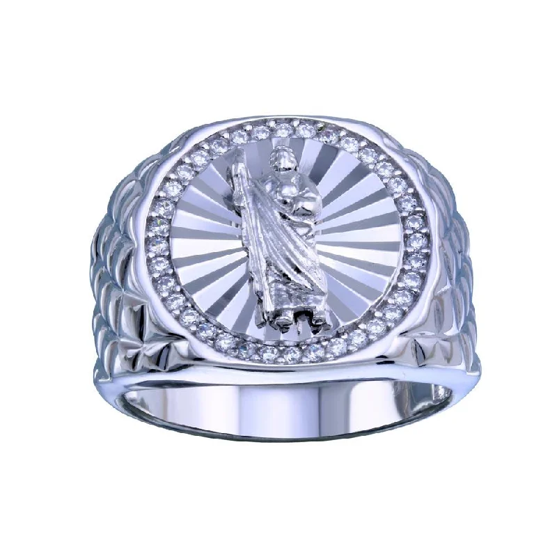 Unique Diamond Rings-Rhodium Plated 925 Sterling Silver Saint Jude CZ Ring - GMR00333