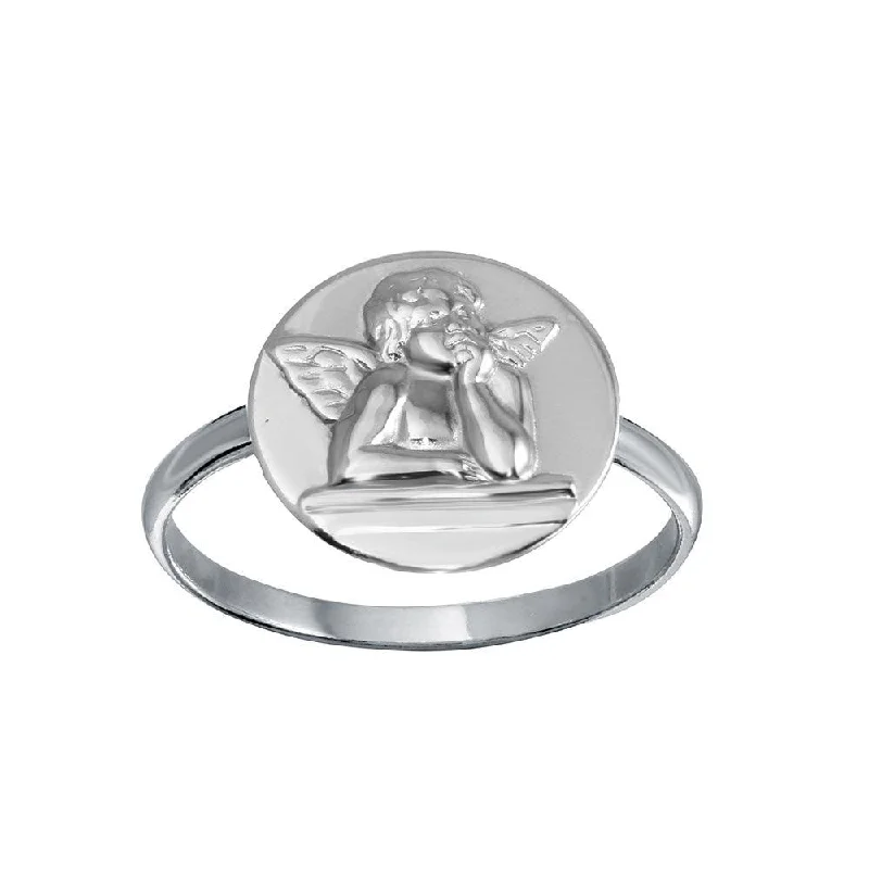 Custom Wedding Bands-High Polished 925 Sterling Silver Disc Angel Design Ring - SOR00030