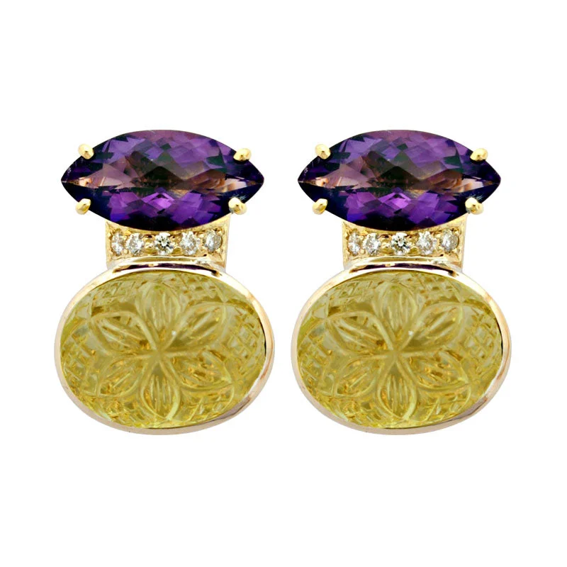 Gorgeous Pearl Earrings-Earrings- Amethyst, Lemon Quartz And Diamond (1854G)