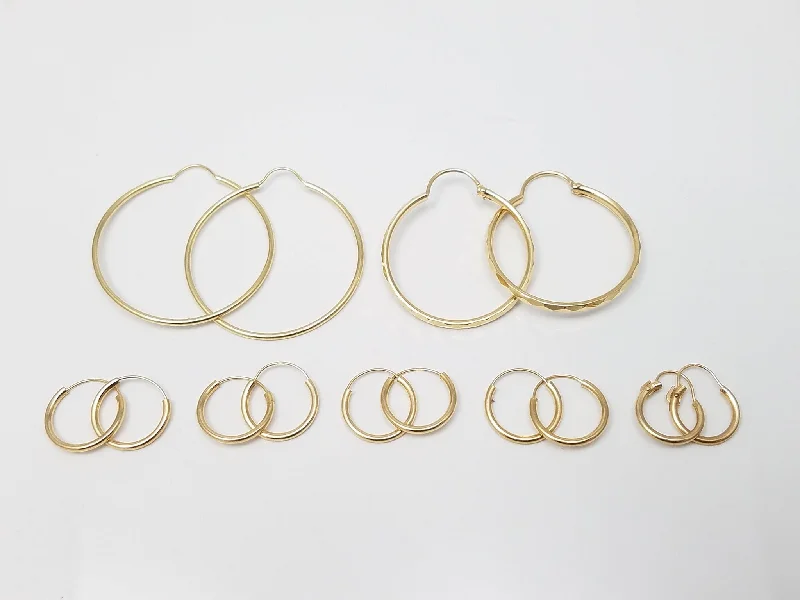 Classic Gold Earrings-Seven New Pairs of 14k Yellow Gold Hollow Hoop Earrings