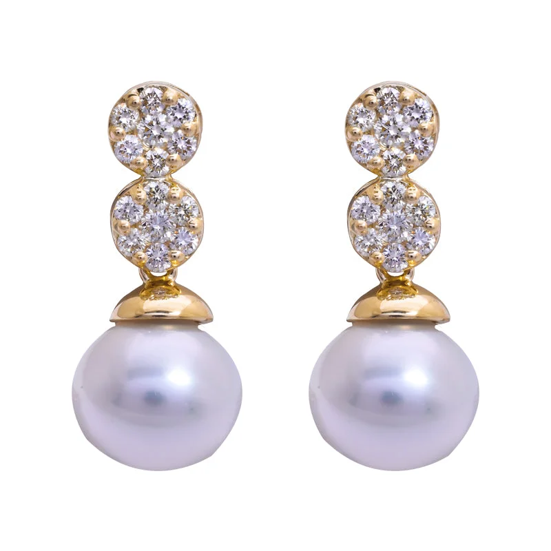 Unique Gold Earrings-Earrings- South Sea Pearl and Diamond