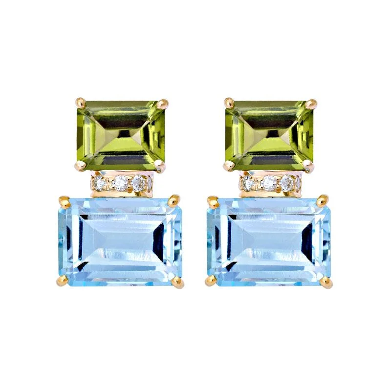 Trendy Pearl Earrings-Earrings-Blue Topaz, Peridot and Diamond  (2150B)