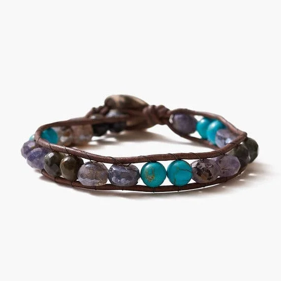 Beautiful Leather Bracelets-Sterling Silver Blue Mix Single Wrap Bracelet