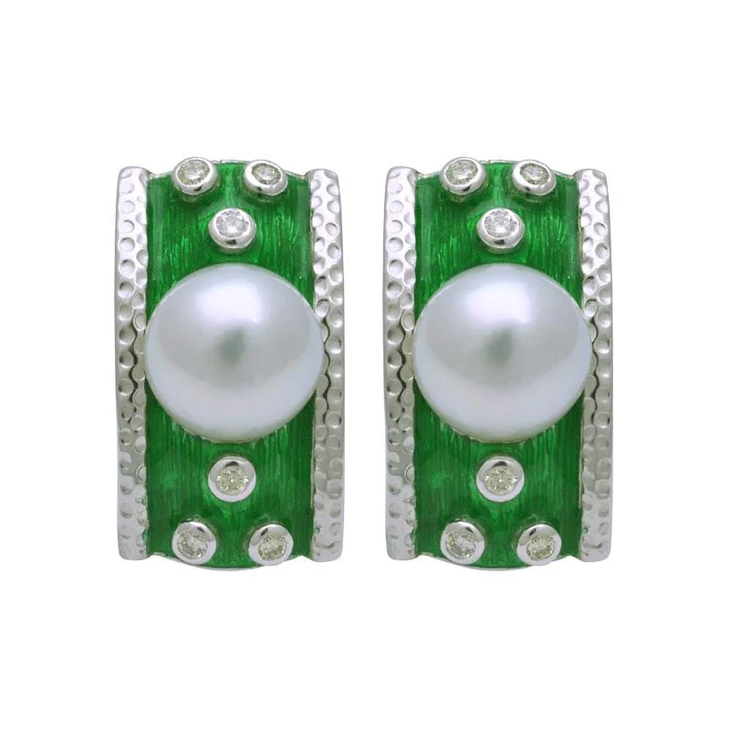 Luxury Drop Earrings-Earrings-South Sea Pearl and Diamond (Enamel)  (191ES)