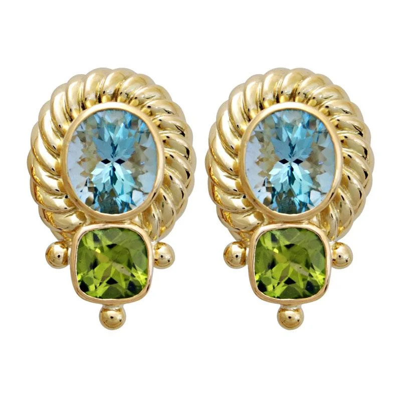 Modern Hoop Earrings-Earrings-Blue Topaz and Peridot  (1700C)