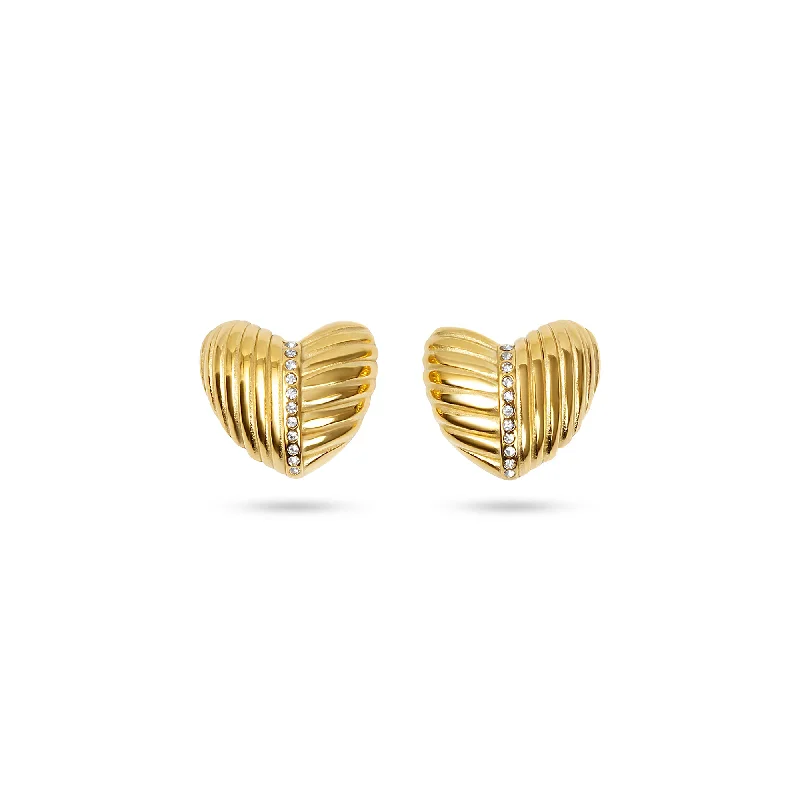 Oval Hoop Earrings-THE LINEAR PAVE HEART EARRINGS