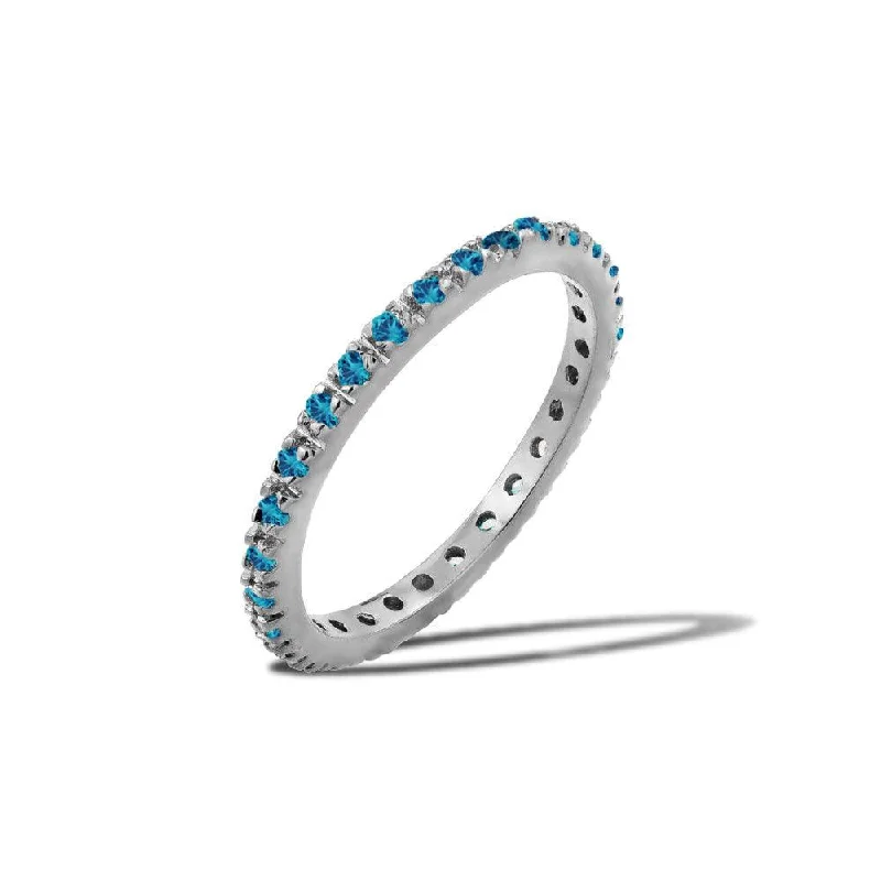 Modern Gemstone Rings-Rhodium Plated 925 Sterling Silver Plated Birthstone Inlay Eternity Ring December - BGR00339DEC