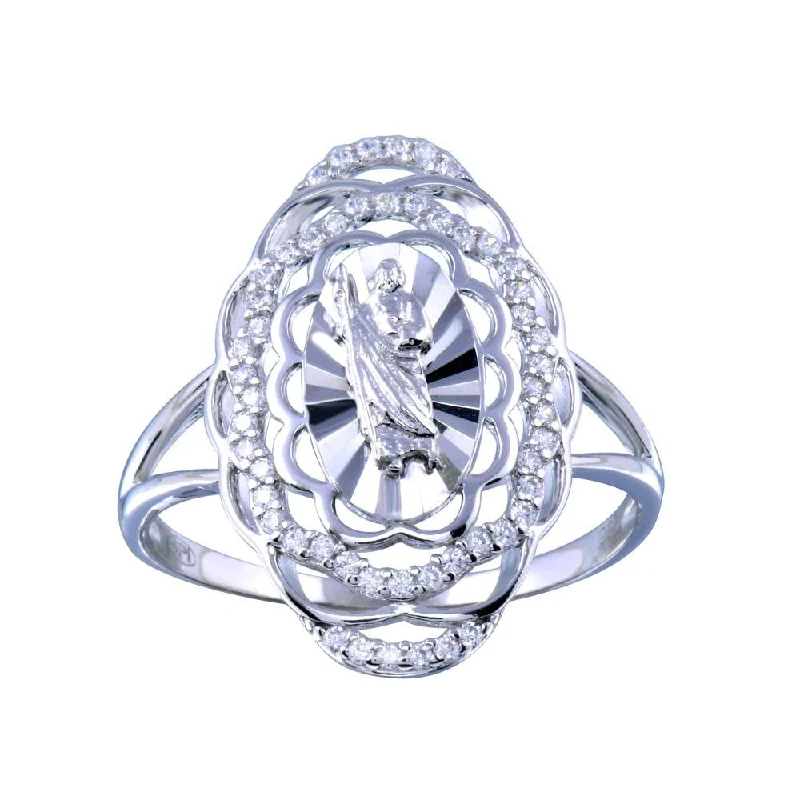 Unique Wedding Bands-Rhodium Plated 925 Sterling Silver Saint Jude CZ Filigree Ring - GMR00338