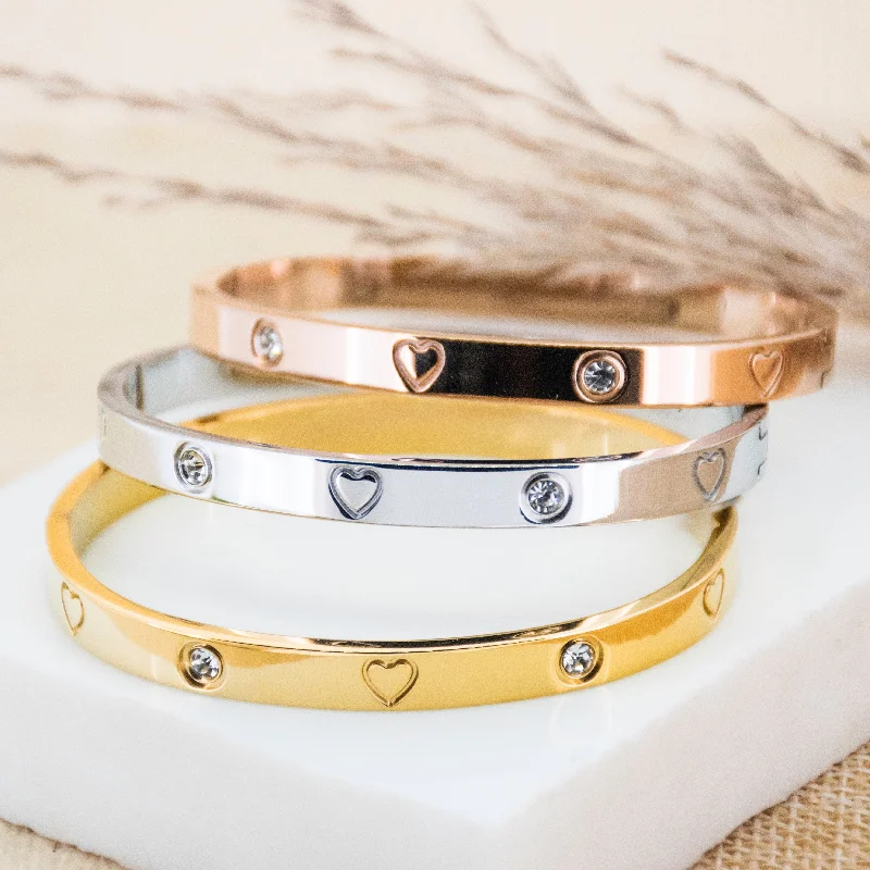 Personalized Bangle Bracelets-Studded Heart Bangle