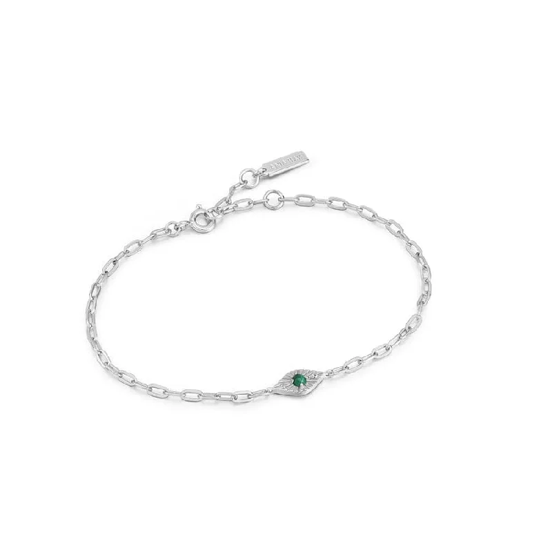 Trendy Crystal Bracelets-Silver Malachite Evil Eye Bracelet