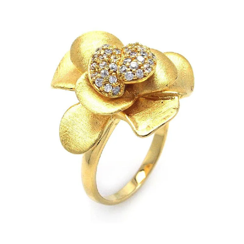 Elegant Engagement Rings-Clearance-Silver 925 Gold Plated Pave Set CZ Flower Ring - STR00575