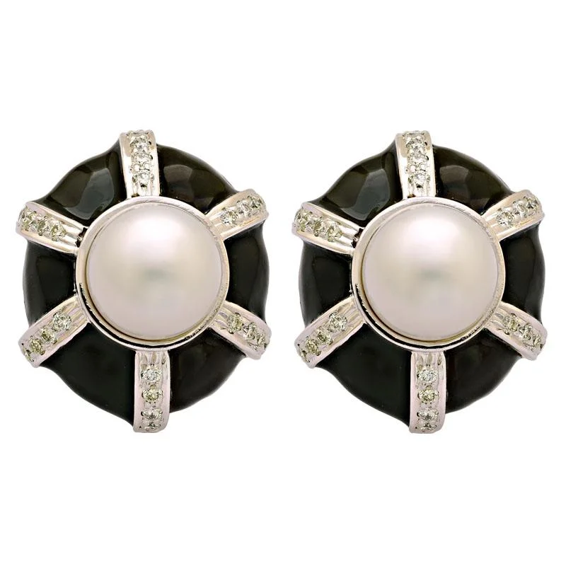 Personalized Drop Earrings-Earrings-South Sea Pearl and Diamond (Enamel)  (213FS)