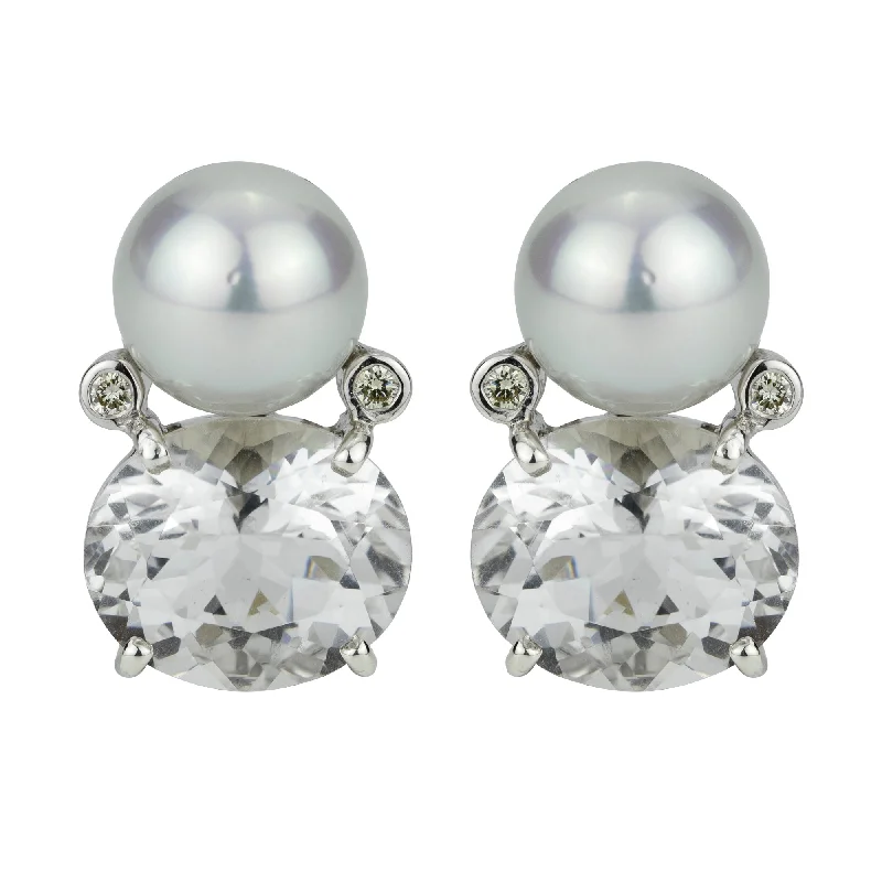 Stylish Drop Earrings-Earrings - Crystal, South Sea Pearl And Diamond