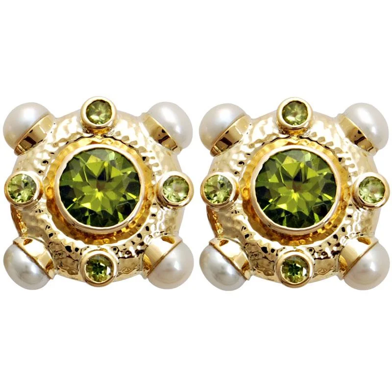 Artistic Hoop Earrings-Earrings-Pearl and Peridot  (1523N)