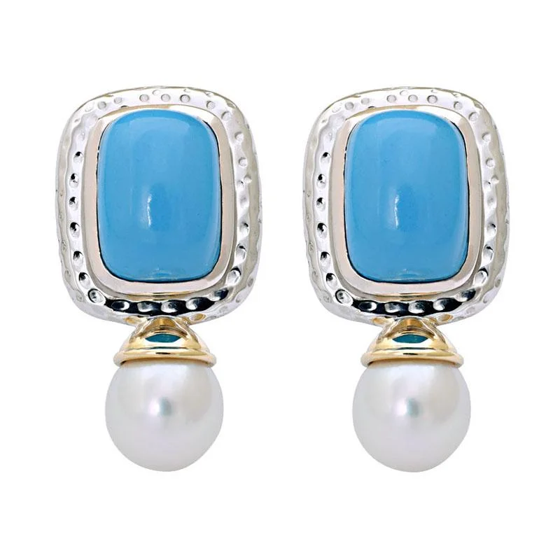 Retro Hoop Earrings-Earrings-Turquoise and South Sea Pearl  (8CM)