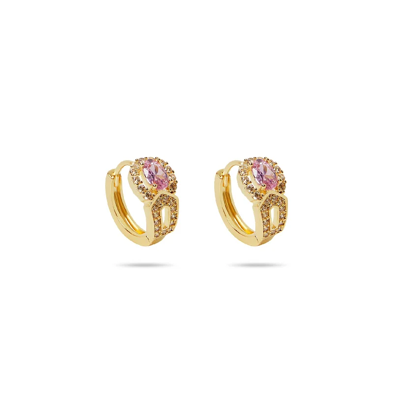 Elegant Gold Earrings-THE PINK OVAL HUGGIE HOOP EARRINGS