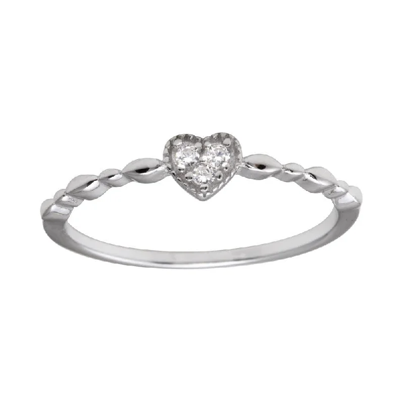 Unique Engagement Rings-Rhodium Plated 925 Sterling Silver Heart 3 Clear CZ Ring - BGR01227CLR