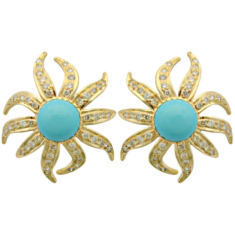 Stylish Hoop Earrings-Earrings- Turquoise And Diamond (1926B)