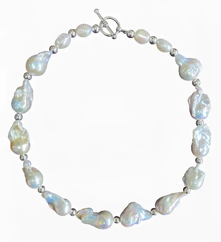 Stunning Gemstone Necklaces-Yaron Morhaim Silver and White Baroque Pearl Necklace