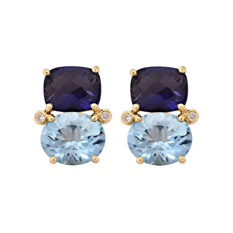 Gold Leaf Earrings-EARRINGS- IOLITE, BLUE TOPAZ AND DIAMOND