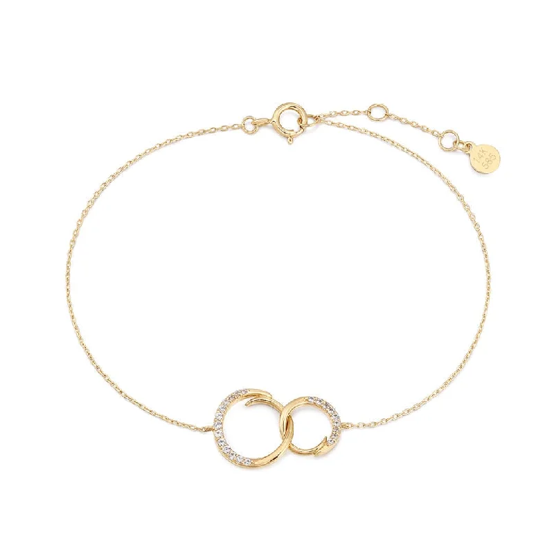 Beautiful Gold Link Bracelets-White Sapphire Interlinked Swirls Bracelet