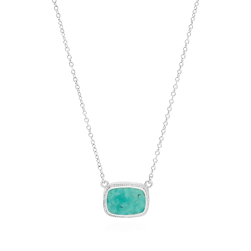 Stylish Necklaces for Brides-Anna Beck Silver Medium Turquoise Cushion Pendant Necklace