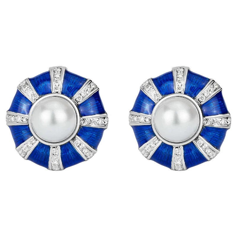 Unique Wedding Stud Earrings-Earrings - South Sea Pearl And Diamond (enamel)