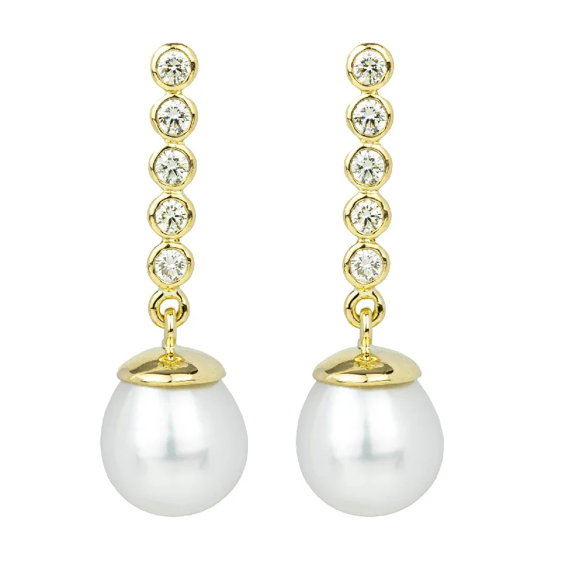 Gold Crystal Earrings-Repair - Earrings - South Sea Pearl And Diamond in 18K Gold (2257A)