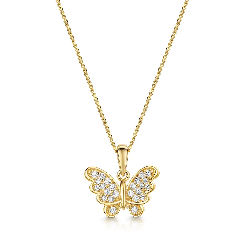 Unique Chain Necklaces-Jools Gold Vermeil Cubic Zirconia Butterfly in Flight Necklace