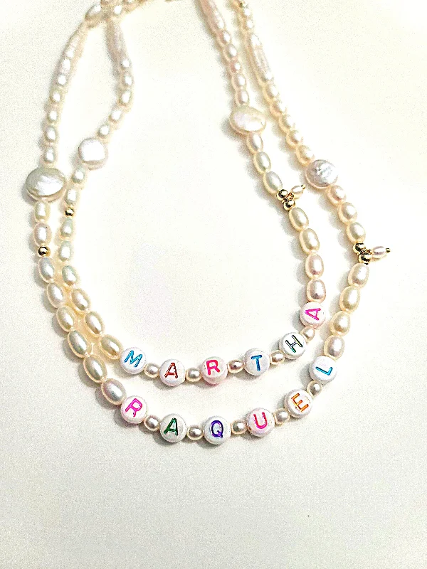 Personalized Birthstone Necklaces-Custom Pearl Name Necklace