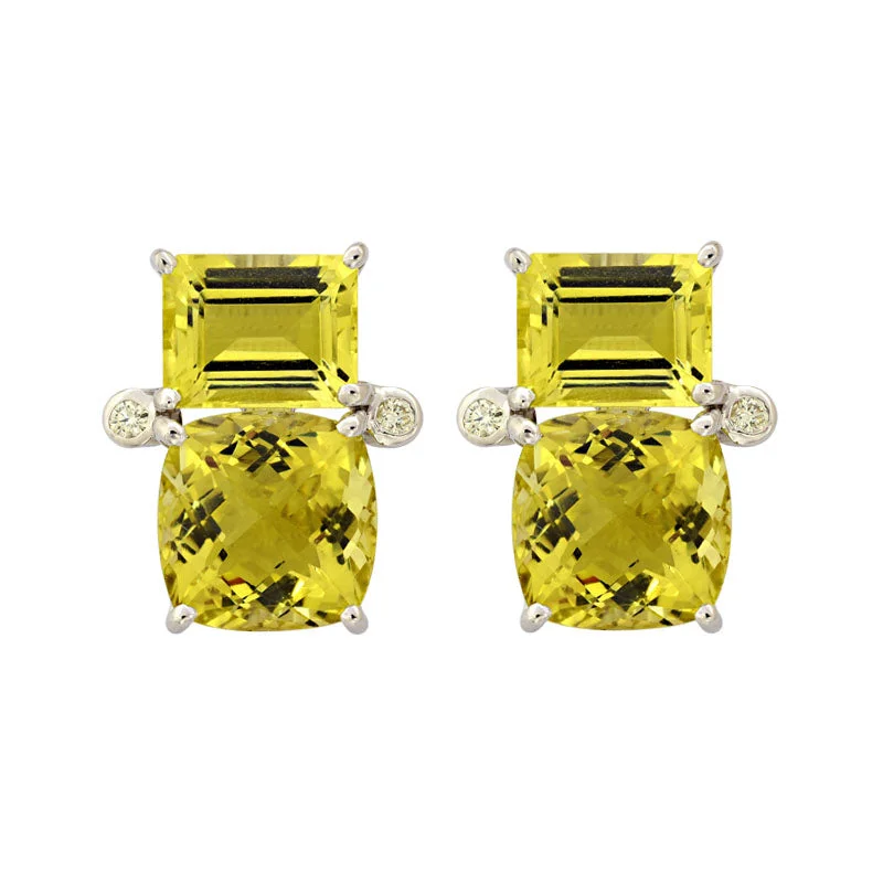 Luxury Gold Earrings-Earrings-Lemon Quartz and Diamond