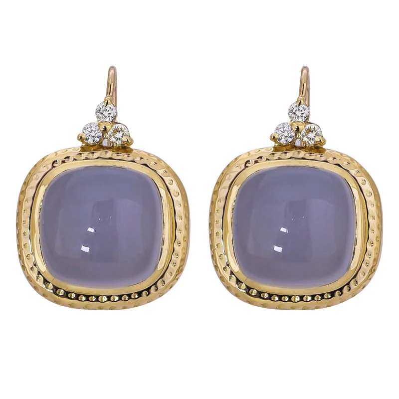 Cute Stud Earrings-Earrings- Chalcedony and Diamond