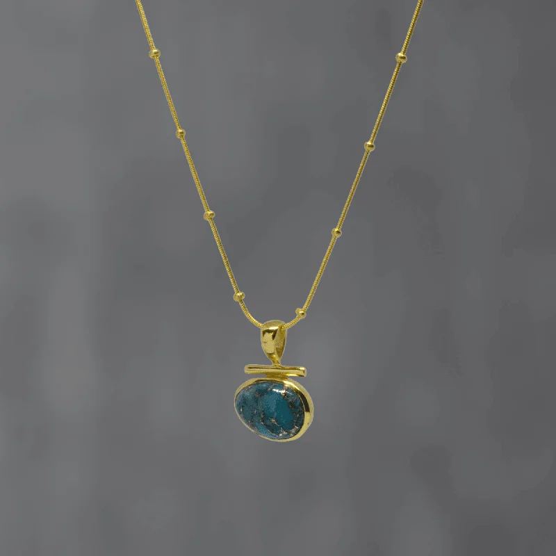 Elegant Pendant Necklaces for Women-Gold and Mojave Turquoise Bar Pendant Necklace