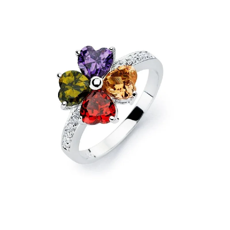 Simple Solitaire Rings-Silver 925 Rhodium Plated Multi Colored CZ Flower Ring - BGR00563