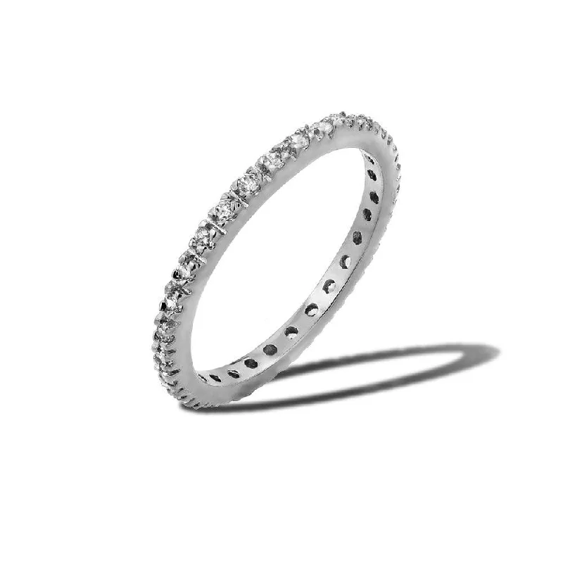 Unique Diamond Wedding Bands-Rhodium Plated 925 Sterling Silver Plated Birthstone Inlay Eternity Ring April - BGR00339APR