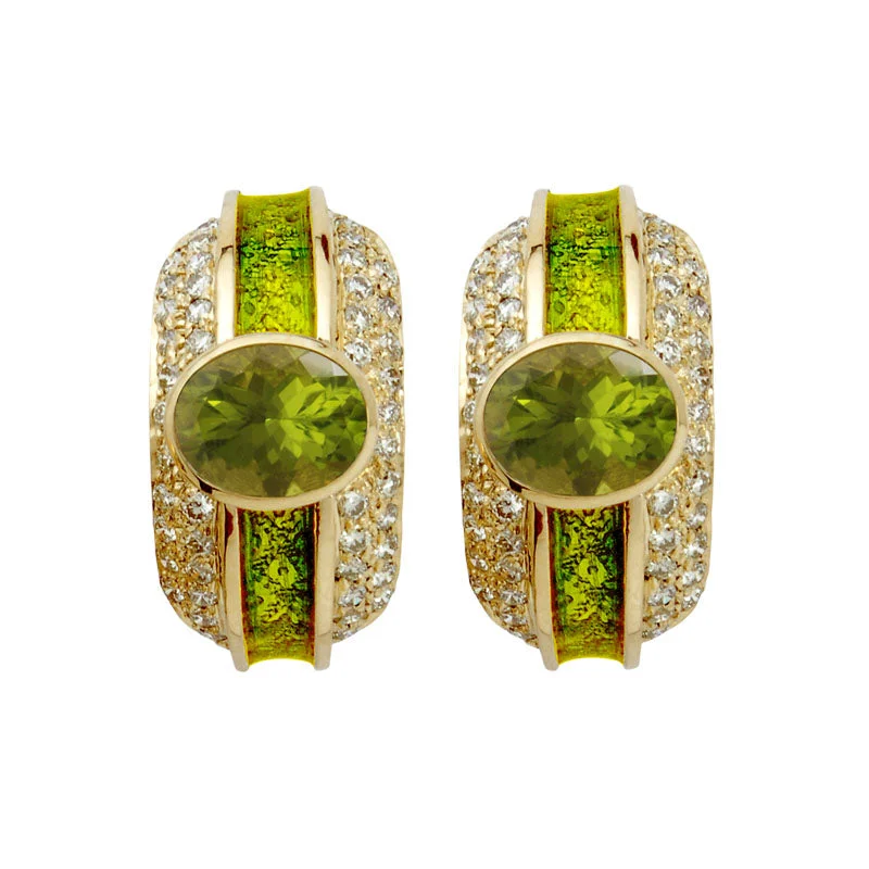 Customizable Earrings-Earrings- Peridot And Diamond (Enamel) (1230I)