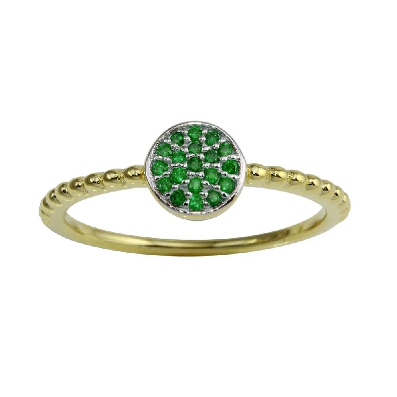 Antique Style Wedding Rings-Gold Plated 925 Sterling Silver Circle Ring with Green CZ - BGR01183GRN