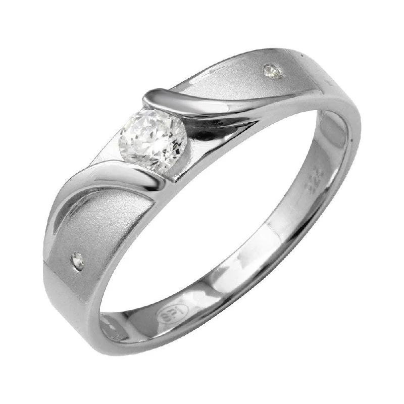 Unique Gold Engagement Rings-Rhodium Plated 925 Sterling Silver Men's Sideways Design Matte Finish Trio Ring - GMR00195