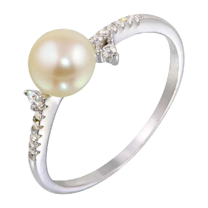 Birthstone Rings for Women-Rhodium Plated 925 Sterling Silver White Pearl Ring with CZ - BGR01142