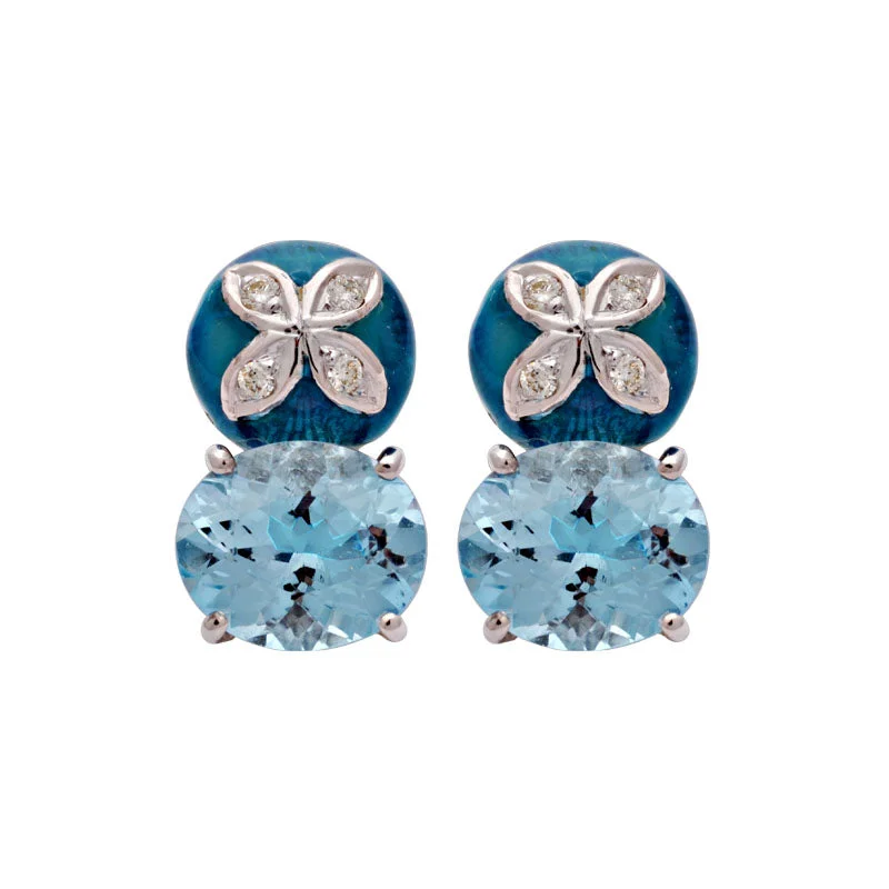 Antique Gold Earrings-Earrings-Blue Topaz and Diamond (Enamel)